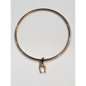 Coach Gold Tone Wishbone Charm Bangle Bracelet W/Crystal